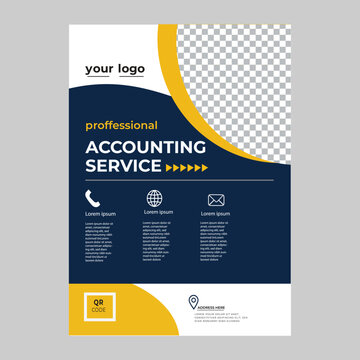 Professional accounting service business flyer with contact icons and QR code