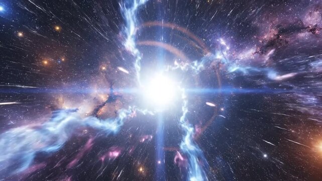 Galaxy with bright center and colorful nebula ideal for sleek commercial backgrounds and title sequences