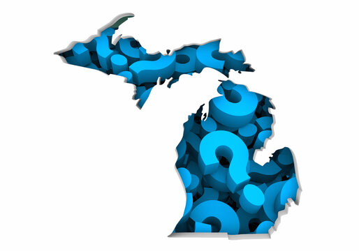 Michigan MI State Map Question Marks Ask FAQs Best Place Location 3d Illustration