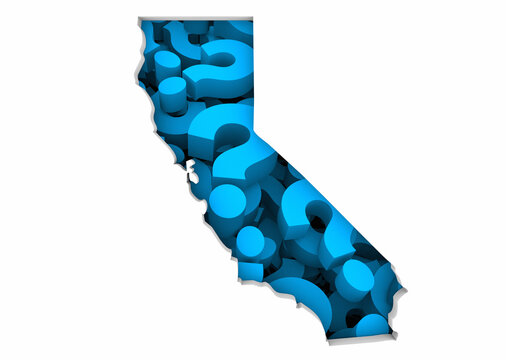 California CA State Map Question Marks Ask FAQs Best Place Location 3d Illustration
