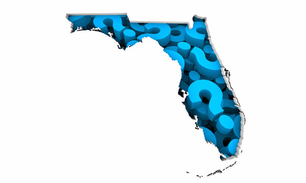 Florida FL State Map Question Marks Ask FAQs Best Place Location 3d Illustration
