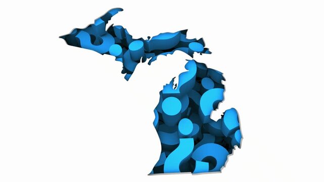 Michigan MI State Map Question Marks Ask FAQs Best Place Location 3d Animation