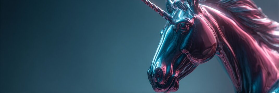 cybernetic unicorn robot head with neon liquid metal glow abstract 3d fantasy creature
