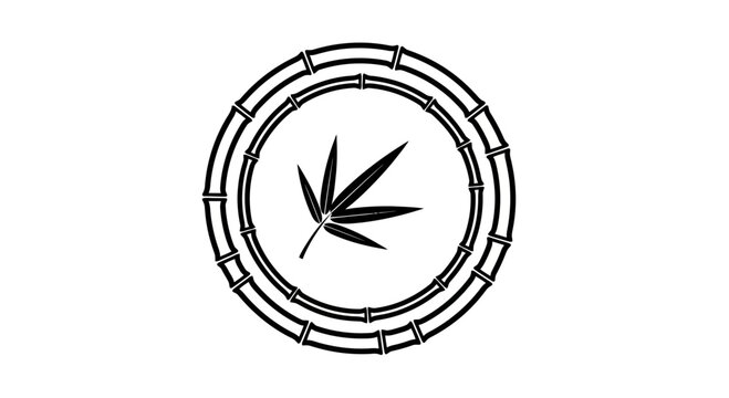 A black and white illustration of a cannabis leaf.