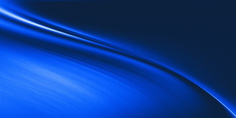 Fototapeta premium Bright lines of light follow the curves and subtle textures resembling fine metal scratches, on an abstract blue background.