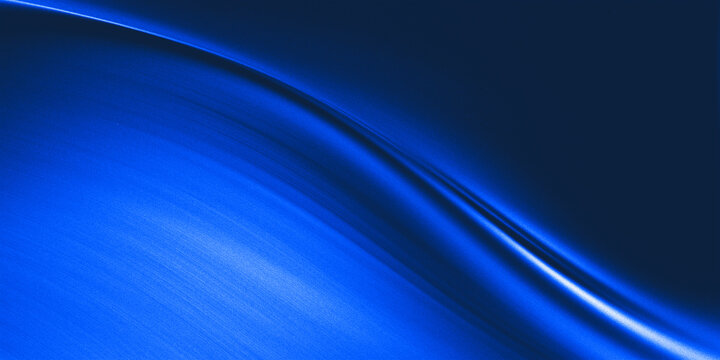 Bright lines of light follow the curves and subtle textures resembling fine metal scratches, on an abstract blue background.