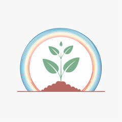 Obraz premium Green sprout growing under a rainbow arc