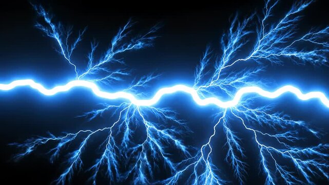 Blue lightning bolts in dark sky highlighting geometric patterns and contemporary art