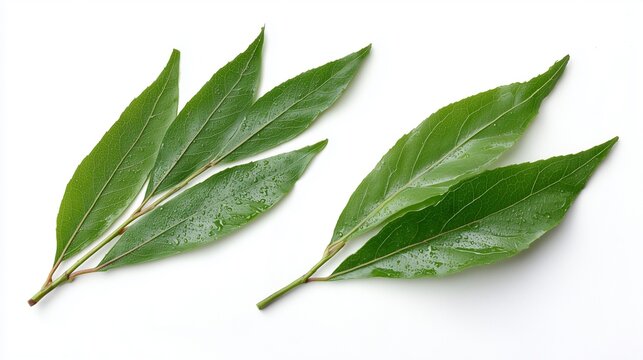 Aquilaria sinensis leaves isolated on white background, botanical detail