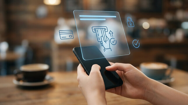 Contactless payment and digital banking via smartphone application, secure online transactions, and electronic money transfer services