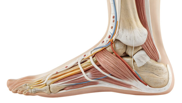 Anatomical illustration of the human foot and lower leg bones structure