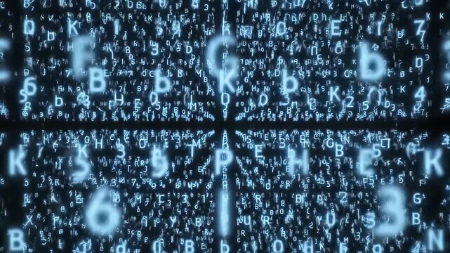 Digital letters and numbers on black background perfect for IT presentations and tech marketing