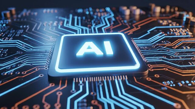 AI chip on circuit board highlighting artificial intelligence and digital evolution