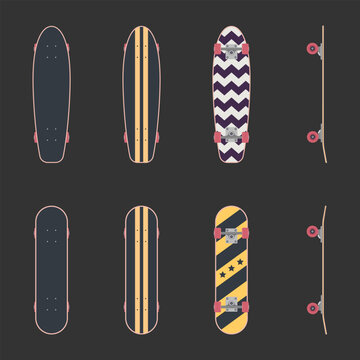 A skateboard set. Colored vector flat illustration. 