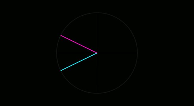 Neon clock hands rotating abstract animation
