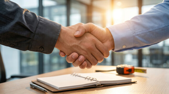 Handshake real estate deal contract agreement business meeting. Handshake real estate deal. real estate agent, property contract, client home house investment