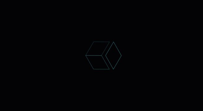 Rotating neon wireframe cube animation