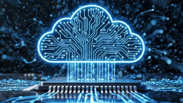 Cloud computing circuit design highlighting artificial intelligence and digital evolution