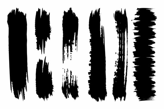 black ink brush strokes collection on white background