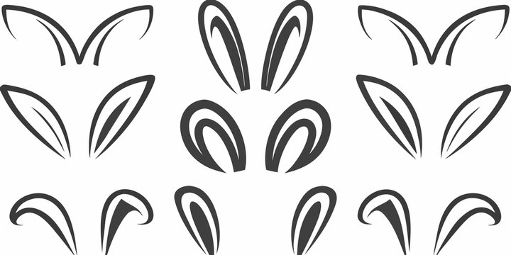 rabbit ear silhouettes collection on a white background