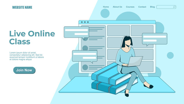 landing page live online class, e learning concept, for website and mobile website development