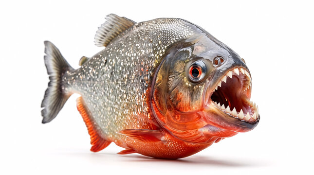 Fierce Piranha with sharp teeth, showing its aggressive nature in a close-up studio shot
