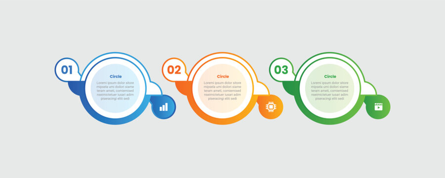Circle base infographic with gradient style with big and small circle on right and left wings side with 3 elements stages