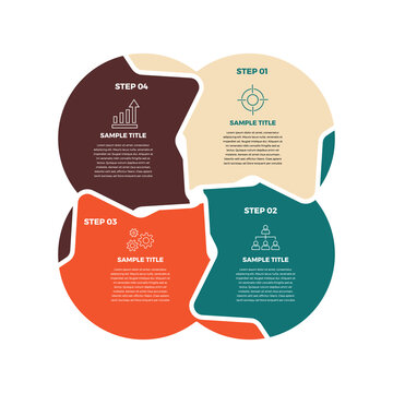 Vector circle venn diagram infographic four steps for business presentations and posters or web. Vector editable infographic.