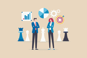 business professionals with chess pieces and strategy icons vector illustration © Liton