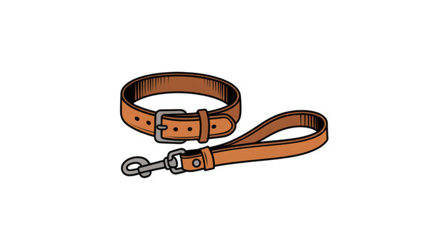 Brown leather dog leash with metal ring and clip Vector