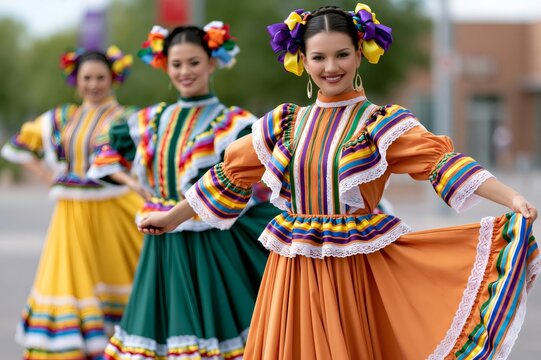 Mexican folklorico dancers performing traditional cultural celebration