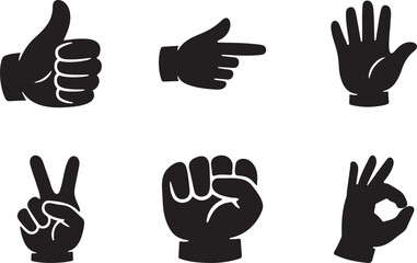 Fototapeta premium Hand gesture icon set, human signs collection vector simple outline.