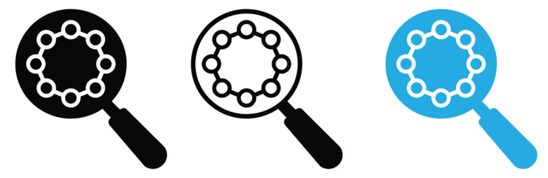 Magnifying glass icons with molecular structure symbol, SEO optimization concept