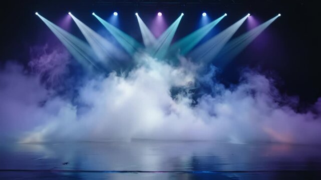 Stage with lights and smoke ideal for sleek commercial backgrounds and title sequences