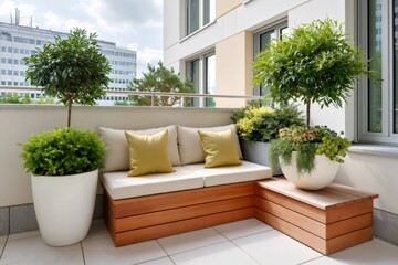 Obraz premium Modern balcony furniture creating comfortable urban lounge space