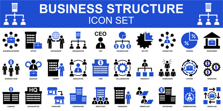 Business structural set icon vector for corporate reports. Ideal for symbolizing smart company organization, office hierarchy, and clean workflows.