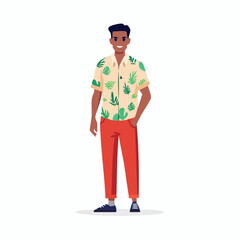 Obraz premium Man in Hawaiian Shirt and Red Pants