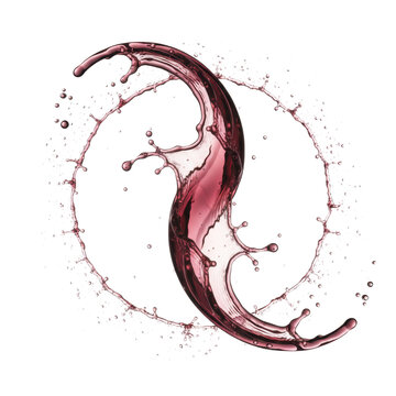 Vibrant crimson red wine splash with intricate droplets and turbulent waves against a minimalist white studio background concept of sophisticated elegance