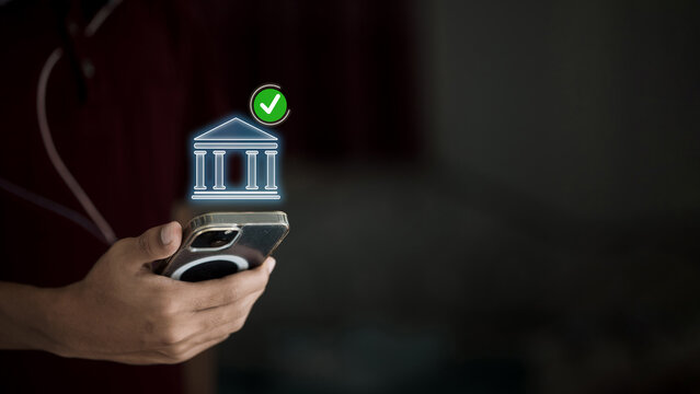 Mobile banking and digital finance concept with smartphone and secure bank icon