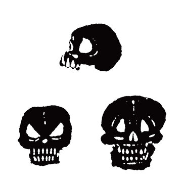 Dark Skulls Monochrome Vector Group - Hand Drawn Brush Stroke Blackout Bone Art