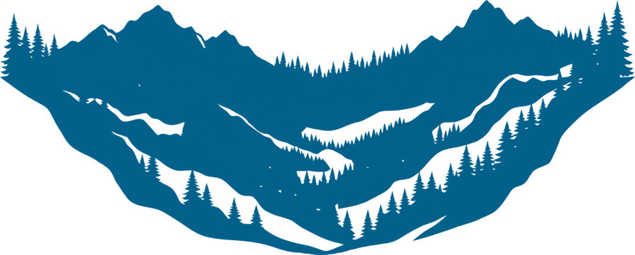 Mountain valley silhouette with pine tree border vector can Editable