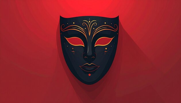 venetian carnival mask with gold and red accents on vibrant red backdrop
