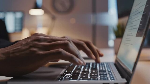 Close-up of hands typing on a laptop keyboard focusing on digital work and technology suitable for business or coding concepts