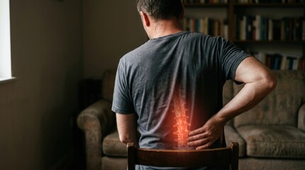 Fototapeta premium Red glow on human spine representing backache