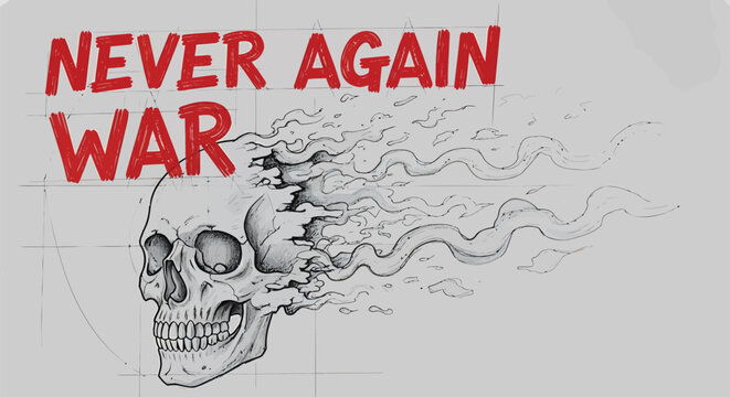 Anti-war, protest, skull, smoke, vector graphic