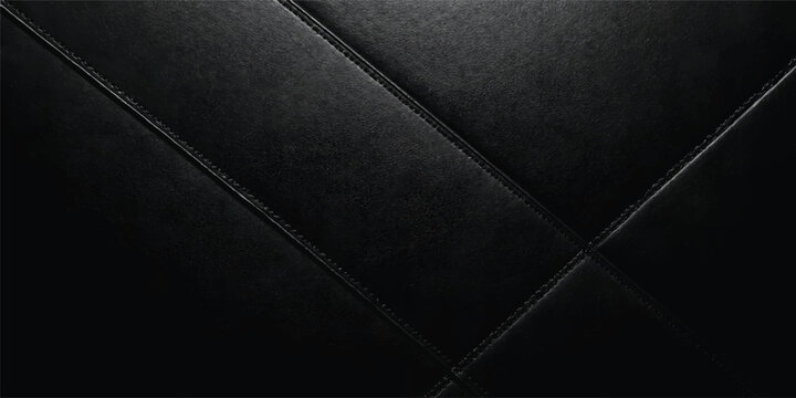 Premium Black Leather Texture with Diagonal Stitch Pattern, Luxury Upholstery Background, Abstract Dark Leather Surface with Copy Space