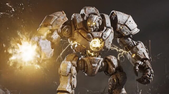 Mechanical Golem Charged With Lightning
