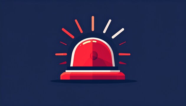 glowing red police siren icon with emergency light rays on dark gradient background