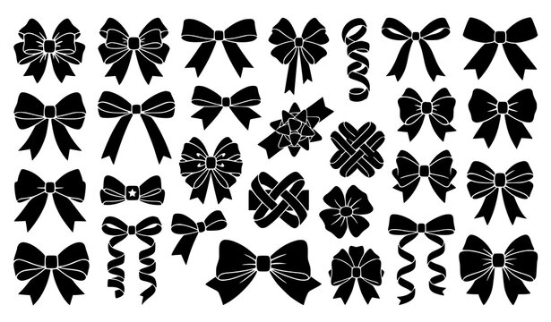 Decorative ribbon bow silhouettes collection gift wrapping favor bows for christmas valentine anniversary party decor vector