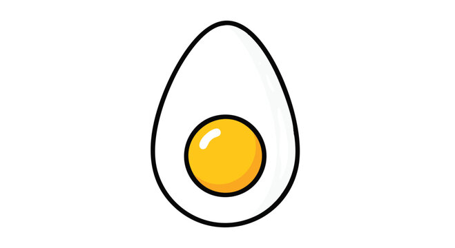 A simple, cartoon illustration of a cut, cooked, and perfectly poached egg, showcasing white and yellow components
